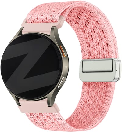 Bandz vintage nylon bandje met magneetsluiting - geschikt voor Huawei Watch GT 5 Pro - 42mm / Watch GT 5 - 41mm / Watch GT 4 - 41mm / Watch 5 - 42mm - Fossil Gen 5e - 42mm / Gen 6 - 42mm - Withings ScanWatch Light / Steel HR - 36mm (roze)