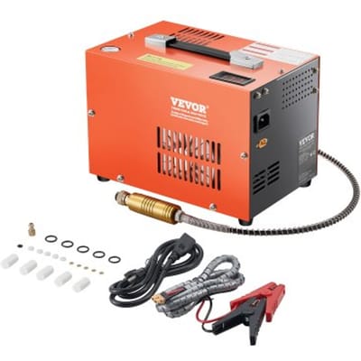 VEVOR PCP-luchtcompressor, 4500 PSI PCP-luchtgeweercompressor met ingebouwde converter en ventilator-koelsysteem, DC12V/AC230V-compressorpomp met handmatige stop voor luchtgeweren, paintballgeweren en duikflessen.