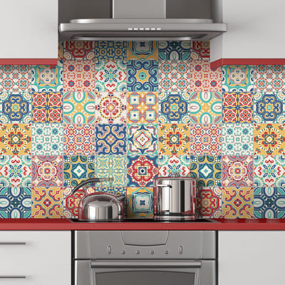 Zelfklevende tegelmuurstickers voor keuken en badkamer - 24 tegelstickers, Azulejos-stijl, Chaparro - 24 stickers, 10x10 cm