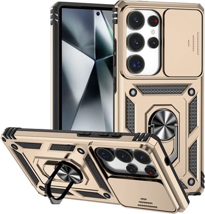 Coverup Hoesje - Geschikt voor Samsung Galaxy S25 Ultra Hoesje - Coverup Armor Ring Kickstand Back Cover met Camera Shield - Goud