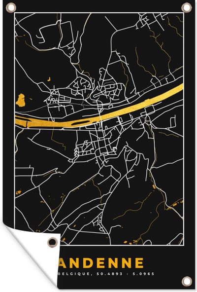 Muurdecoratie Kaart - Gold - Ardenne - Plattegrond - Stadskaart - 120x180 cm - Tuinposter - Tuindoek