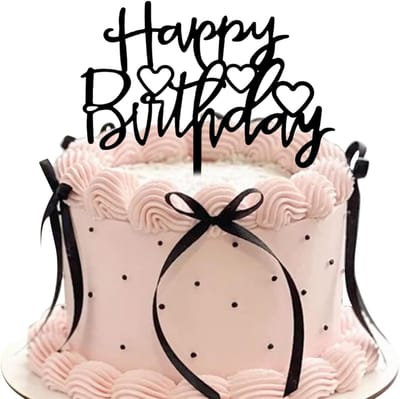 20 stuk taarttopper met strik en Happy Birthday bord, coquette thema feest, zwarte vintage taarttopper voor hartvormige taarten vintage taart