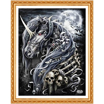 Doe-het-zelf Diamant Zwart Paard Schedel Diamantschilderij Steek Vol Ronde Strass Borduurwerk Huisdecoratie 20X30CM black