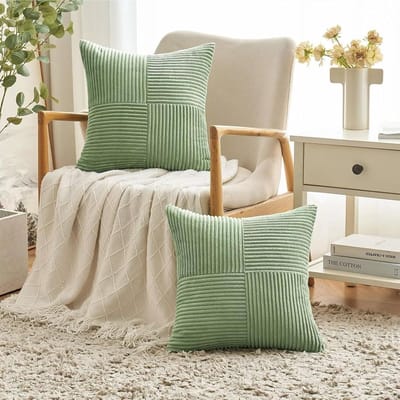 Famanu - Kussensloop 45 x 45 cm, set van 2 corduroy kussenslopen, kussenhoezen, decoratieve kussensloop, sierkussensloop, sierkussen, sofakussen voor bank, slaapkamer, woonkamer, balkon, stoel, erwtengroen
