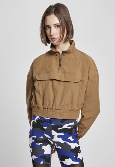 Urban Classics - Cropped Crinkle Nylon Pullover Jas - M - Bruin