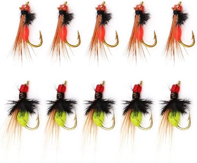 Set van 10 Bionische Vissershaken met Fluorescerende Effecten voor Vliegvissen - Ideaal voor Zoet- en Zoutwater, Perfecte Aas voor Sportvissen