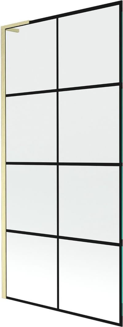 Mexen Next L badwand 1-deurs 90 x 150 , zwart raster, goud geborsteld - 895-090-000-03-77-55
