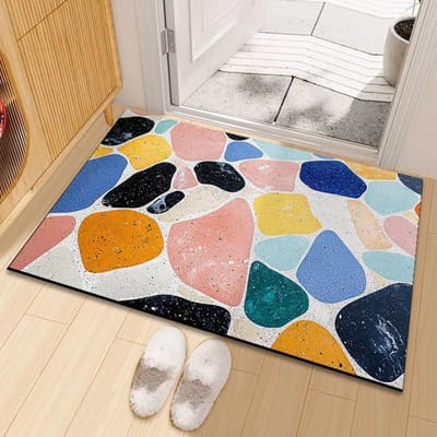Graffiti Kleurenblok Vuilafstotend Slijtvast Deurmat Entree Deur Verdikte Zijde Vloermat Kan Worden Gesneden Tot De Entree Huis Vloermat 40 * 60CM silk ring