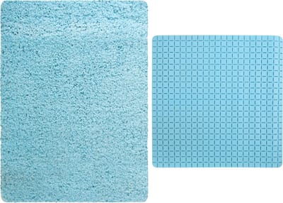 MSV Douche anti-slip/droogloop matten - Venice badkamer set - rubber/microvezel - lichtblauw
