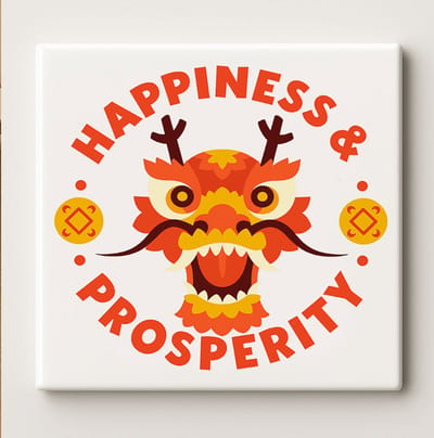 Happiness & Prosperity Draak Art Tegel – 15x15cm Chinees Nieuwjaar Keramische Wanddecoratie, Culturele Gelukshuisdecoratie