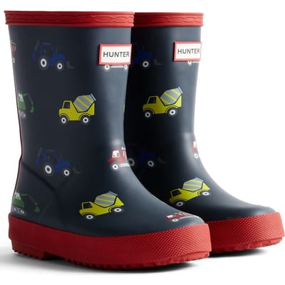 Hunter Kids First Construction Print Laars Rubber Jongens Hunter Navy/Militair Rood Wellingtonlaarzen