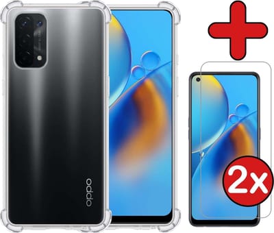 Hoesje - Met Screenprotector - 2 Stuks - Geschikt voor OPPO A74 5G - Sterk & Shockproof - Back Cover - Siliconen Case - Telefoon Hoes - Shock Proof - Telefoonhoes - Transparant