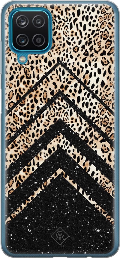 Casimoda® hoesje - Geschikt voor Samsung A12 - Chevron Luipaard - Backcover - Siliconen/TPU - Zwart