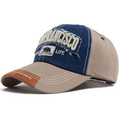 Californië Beer Baseballpet Mannen Vrouwen Gewassen Denim Retro Letter Geborduurd Hoed Zomer Hip Hop Snapback Voor Dagelijks Gebruik Casual Adjustable blue