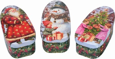 Blikje Vintage Christmas ovaal 3 ass. 5x10x3,8cm