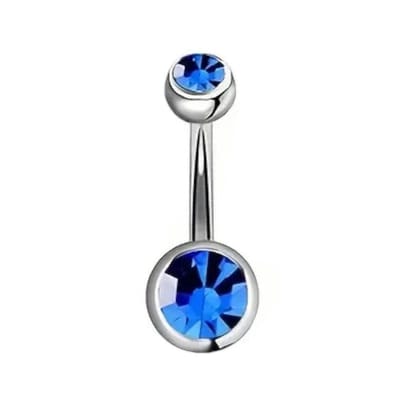 Aramat Jewels | Navelpiercings | Sprankelende Zirkonia Navelpiercing - Chirurgisch Staal | Blauw | |10mm | Staal | Volwassenen | Verkleurd niet