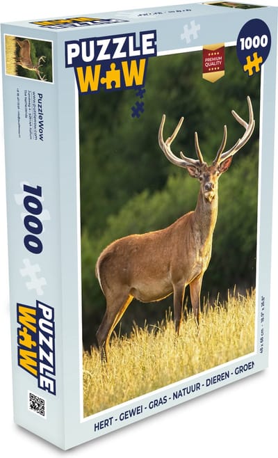 Puzzel Hert - Gewei - Gras - Natuur - Dieren - Groen - Legpuzzel - Puzzel 1000 stukjes volwassenen