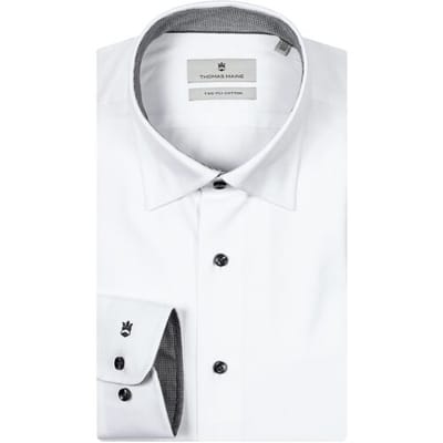 Thomas Maine Overhemd Bergamo Verborgen Button-Down Twill Contrast Pied-de-Poule Wit-Midden Grijs / male
