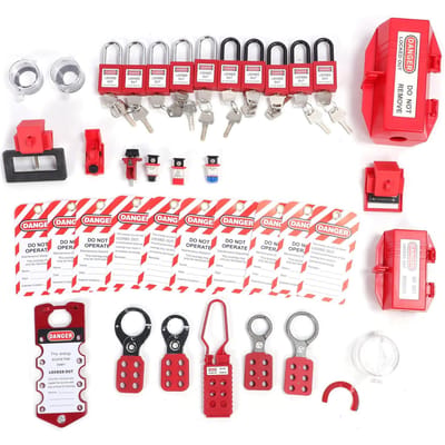 Kit de verrouillage/étiquetage Cadenas de groupe Pinces universelles pour disjoncteur Ensemble de cadenas de sécurité Loto avec boîte à outils red