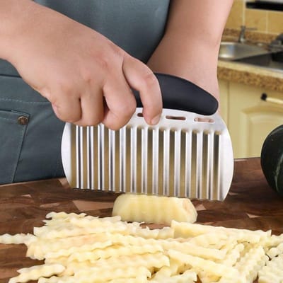 Roestvrij Staal Aardappel Snijder Golvende Hakker Groenten Fruit Makkelijk Te Gebruiken Golvend Mes Ontwerp Ergonomisch Handvat Friet Snijder zwart