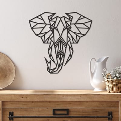 Geometrische Wanddecoratie Olifant - Geometrische Muurdecoratie Olifant - Geometrische Olifant - Muurdecoratie Hout - Wanddecoratie Hout - Muurdecoratie Woonkamer - Wanddecoratie Woonkamer - Wanddecoratie Industrieel- Wanddecoratie Dieren - 29 x 28cm