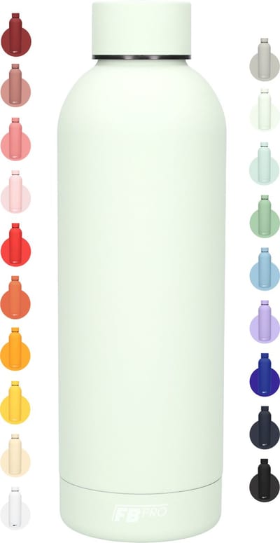 Drinkfles - Dubbelwandige waterfles - Thermosfles - RVS thermos fles - Geschikt voor warme en koude dranken - Extra grip door rubbercoating - 500 ML - Teal