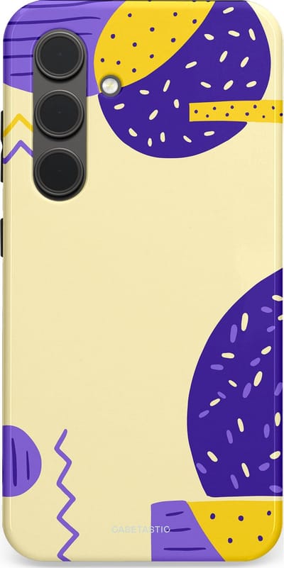 Casetastic hoesje geschikt voor Samsung Galaxy S24 - Dubbellaagse bescherming - Geo zigzag - Fashion Case - Crème Blauw Geel