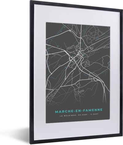 Fotolijst incl. Poster - Stadskaart – Grijs - Kaart – Marche en Famenne – België – Plattegrond - 30x40 cm - Posterlijst