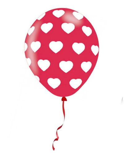 Feest ballonnen met hartjes motief - 6x stuks - rood - 27.5 cm - Valentijnsdag/huwelijk thema