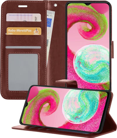 Hoesje - Met Pasjeshouder - Geschikt voor Samsung Galaxy A04s - Luxe Bookcase Portemonee - Flip Case - Kunstleer Book Case - Flipcase - Book Cover - Walletcase - Portemonneehoes - Telefoonhoesjes - Bruin