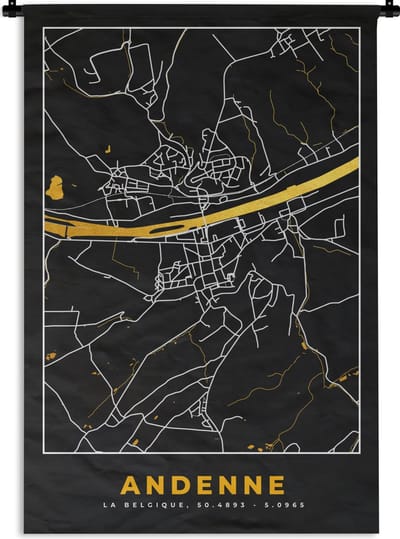 Wandkleed - Wanddoek - Kaart - Gold - Ardenne - Plattegrond - Stadskaart - 120x180 cm - Wandtapijt