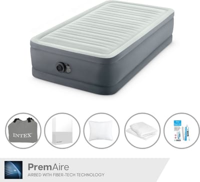 Intex Luchtbed - 1-Persoons - 99 x 191 x 46 cm - Grijs - Inclusief pomp - Hoeslaken - Kussen - Kussenbeschermer en Reparatieset