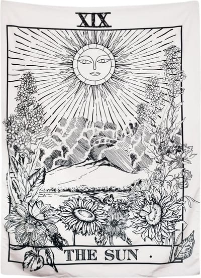 Ulticool - Zon Natuur Bloemen Vintage Retro Tarot Kaarten Horoscoop Zwart Wit - Wandkleed - 200x150 cm - Groot wandtapijt - Poster
