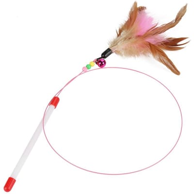 Jouet amusant pour chat et chaton, accessoire de jeu pour animaux de compagnie, plume, fil, baguette, perles brown