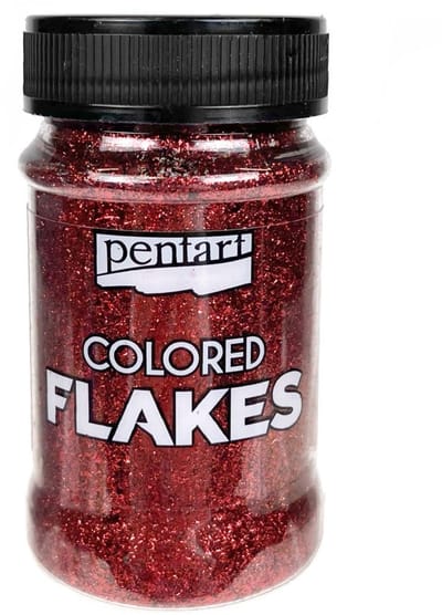 Pentart gekleurde folievlokken rood decoratie 100ml knutselmateriaal.