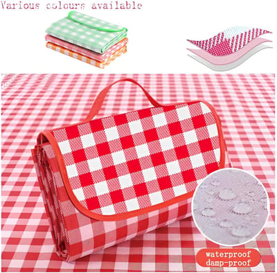 Picknickkleed 300 x 200 cm - Opvouwbaar - Wasbaar - Met Draaggreep - Rood Geruit - Voor Strand, Picknick, Camping, Wandelen, Reizen & Par