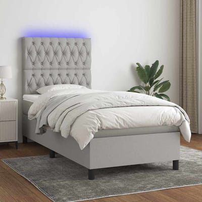 vidaXL - Boxspring - met - matras - en - LED - stof - lichtgrijs - 100x200 - cm