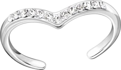 Zilveren hart teenring met steentjes | heart toe ring with crystal | Sterling 925 Silver (Echt zilver)