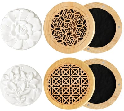 BRENZOOS- Geursteen 100% Natuurlijk - Geursteen voor Etherische Oliën - Aromadiffuser - Houten Wierookkist - Set van 4 - Stijlvol Woonaccessoire