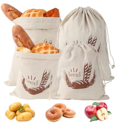 4 Stuks Linnen Broodzakken Met Trekkoord - 25x30 cm & 30x38 cm - Herbruikbare Zakjes Voor Brood, Stokbrood, Fruit & Groenten