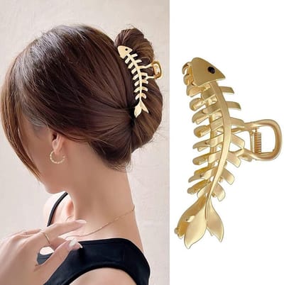 Grote Gouden Visgraat Haarclip - Elegante Anti-slip Vrouwen Haarspeld