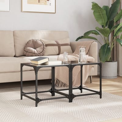 vidaXL - Salontafels - 2 - st - met - zwart - glazen - blad - 40x40x40 - cm - staal