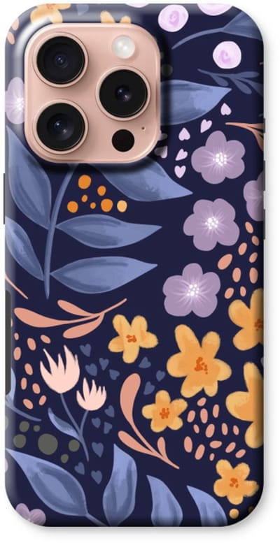 Case Company® - Hoesje geschikt voor iPhone 16 Pro hoesje - Flowers with blue leaves - Tough Case - Maximale Bescherming alle Kanten en Schermrand