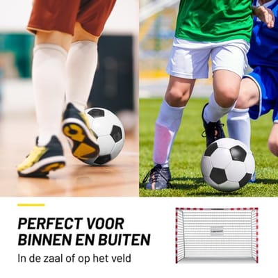 Dunlop Voetbaldoel - Voetbal Goal 300 x 200 x 110 cm - Voetbalgoal Groot - Buitenspeelgoed voor Kinderen en Volwassenen - Snelle Montage - Voetbal Training Doel - Metaal - Wit/ Rood