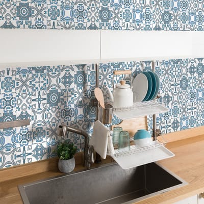 Zelfklevende tegelmuurstickers voor keuken en badkamer - 24 cementtegelstickers, Azulejos Tisiano-stijl - 24 stickers, 10x10 cm