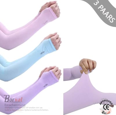 Borvat® - UV-bescherming fiets arm mouwen met duimgat - Blijf koel en beschermd tegen de zon - Lichtblauw, Lichtroze, Lichtpaars - 3 Paars