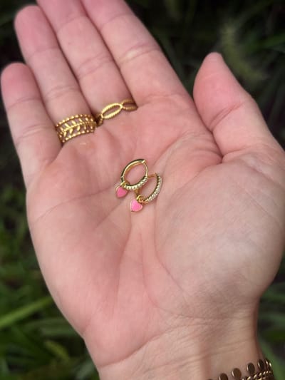 Kinderoorbellen - Sterling Silver - Hartjes oorbellen - Gouden oorbellen meisjes - Meisjes oorbellen - Oorbel ringetjes hartje - Sterling zilver - Cadeautje meisje - Oorbel hartje roze