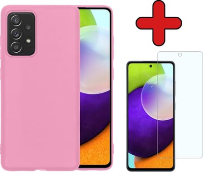 Hoesje - Met Screenprotector - Geschikt voor Samsung Galaxy A52 - Sterk & Shockproof - Telefoon Hoes - Back Cover - Siliconen Case - Telefoonhoes - Lichtroze