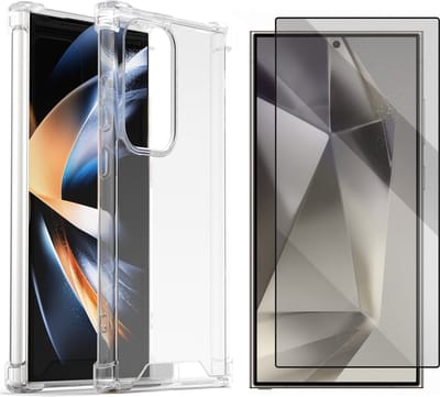 Casemania Hoesje + Full Glas Geschikt voor Samsung Galaxy S25 Ultra - Transparant - Anti Shock Back Cover + Tempered Glazen Screenprotector
