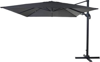 Zweefparasol MCW-A96, 3x3m (Ø4,24m) draaibaar, polyester aluminium/staal 23kg ~ antraciet zonder voet, draaibaar